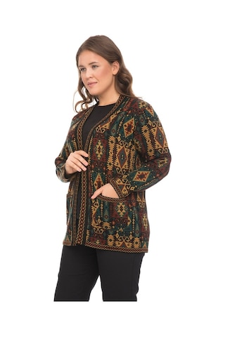 Uludağ Triko Kadın Etnik Desenli Cepli Kilim Hırka Çok Renkli