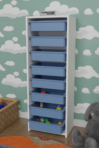 8 Sepetli Çok Amaçlı Dolap Oyuncak Mutfak Dolabı - Beyaz-mavi