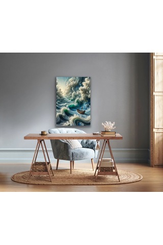 Okyanustaki Yalnız Gemi Kanvas Tablo 70x100cm