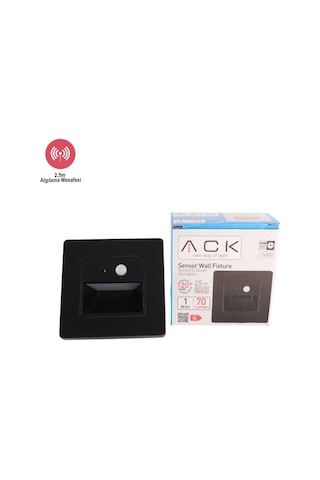 Ack 1 W Sensörlü Merdiven Aydınlatma Armatürü - Beyaz Işık 6500k - Siyah Kasa - Kare - Ah07-00431 Siyah