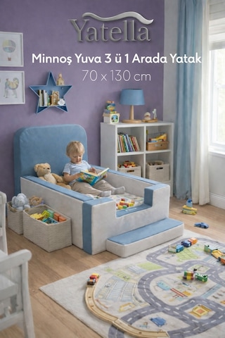 Yatella Minnoş Yuva 3'ü 1 Arada Yatak 70 X 130 CM Krem - Mavi