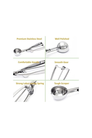 Maoyaya Dondurma Kepçe, 3'lü Kurabiye Kepçe Seti, 18/8 Paslanmaz Çelik, Tetik Bırakmalı, Cupcake Kepçe Diğer