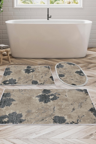 Eko Trend Djt 3 Lü Yıkanabilir Kaymaz Taban Banyo Paspas Seti 660m Suluboya Bej