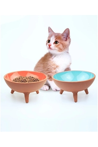 Athstore Ayaklı Kase Kedi Köpek Mama Su Kabı Ayaklı Sırlı 2'li