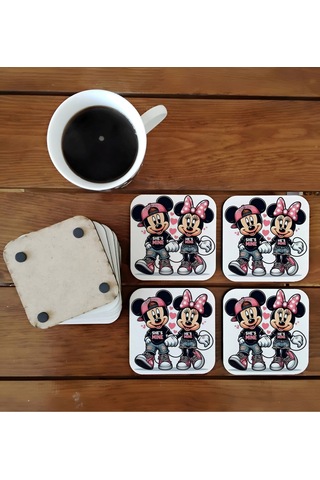 Mickey Mouse Dekoratif Ahşap Bardak Altlığı Seti 031 Çok Renkli