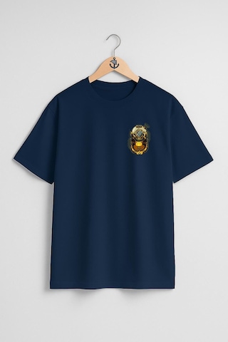 Oversize Gold Dalış Başlığı Cep Ve Sırt Tasarımlı Unisex T-shirt Lacivert