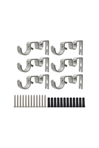 Hfambition Ağır Hizmet Tipi Çift Perde Askısı - 6'lı Paket, 2.5 Cm Çap Uyumlu, Metal Gümüş Renk
