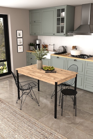 Df01113 Dekoratif Mutfak Masası 120x70 4-6 Kişilik Şık, Modern, Metal Ayaklı Salon Yemek Masası Atlantik Çam