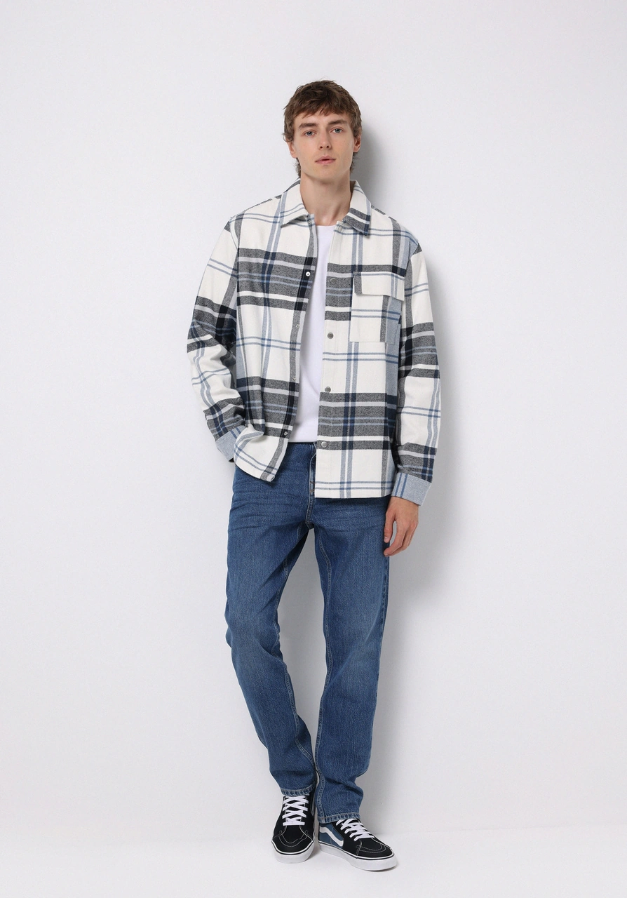 Colins Comfort Fit Shirt Neck Ekoseli Erkek Mavi Shacket Cl1076730 Q1.v1 Ble Mavi