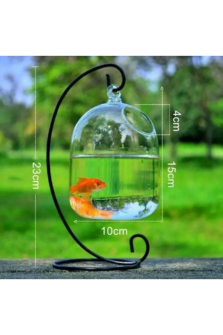 Vkemall El Sanatı Cam Akvaryum - Askı Desenli Beyaz Açık, Ev Dekorasyonu, 15cm Yüksekli Kli , Transparent Cam