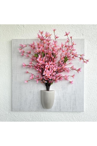 Kabartma Dokulu, Pembe Sakura Çiçekli 3d Tablo