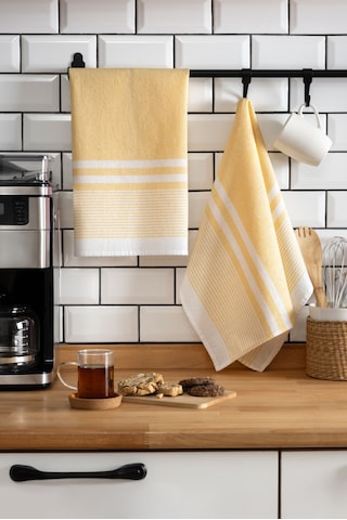 45x65, 2'li Kurulama Bezi, %100 Pamuk Yüksek Su Emici Sarı