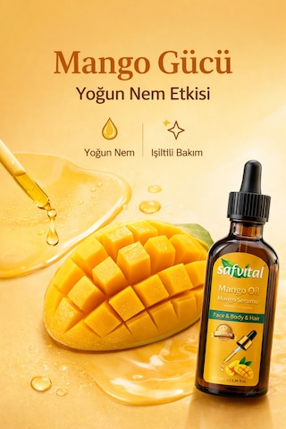 Safvital Mango Yağı 100 Ml Soğuk Pres Nemlendirici Cilt Saç Bakım Serumu Parlaklık Ve Yumuşaklık