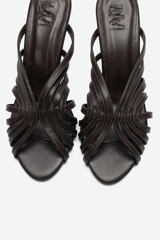 Luvi Shoes Olıvera Kahverengi Cilt Kadın İnce Topuklu Terlik