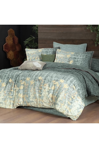 Birdie King Size Battal Boy %100 Pamuk Flanel Pazen Nevresim Takımı Yeşil Yeşil