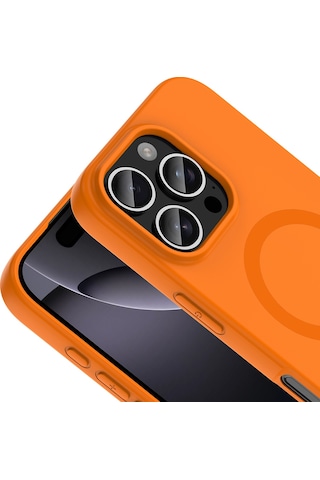Maks Technology iPhone Uyumlu 16 Pro Kılıf M-safe Şarj Özellikli Mkst Aris Silikon Kapak - Turuncu