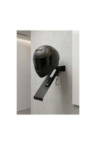 Yzo Home Metal Motor Kask Tutucusu - Duvara Monte Siyah Kask Askısı, Mont Ve Anahtarlık Askılık Rafı Mat Siyah