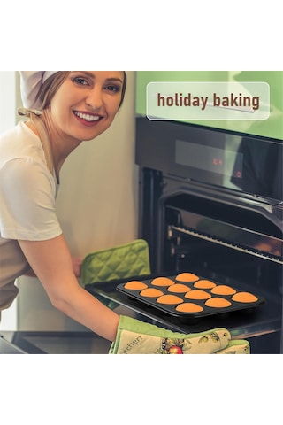 Paket Yapışmaz Muffin Kalıbı Karbon Çelik Kek Kalıbı Muffin Kalıbı Siyah