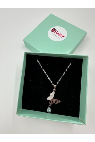 Xbaby Taşlı Kelebekli Gümüş Renk Kolye Altın - Gümüş