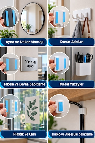 4 Adet Ultra Güçlü 18 Mm X 2 Metre Çift Taraflı Köpük Montaj Bandı Metal Plastik Cam Bantı Bantları