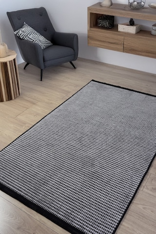 Gri Şönil Kilim Oturma Çocuk Odası Salon Yıkanabilir Hasır Kaymaz Taban Yolluk Halı Siyah Gümüş