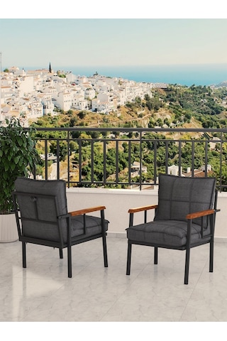 Modern Balkon, Bahçe, Cafe, Metal Koltuk, Kanepe Tekli - Koyu Gri Koyu Gri
