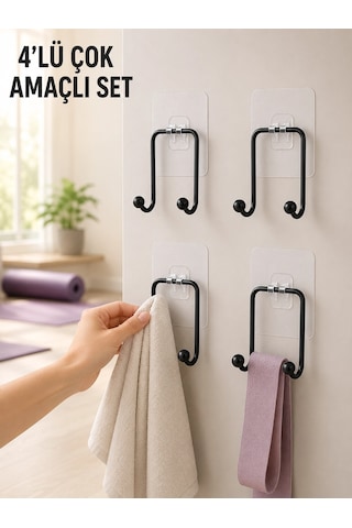 4'lü Duvar Tipi Yapışkanlı Askı Pratik Ev Ve Banyo Askılık Seti Renkli