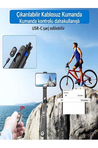 360 Ayarlanabilir Bluetooth Kumandalı 180 Cm Telefon Tripod Android İos Gopro Uyumlu