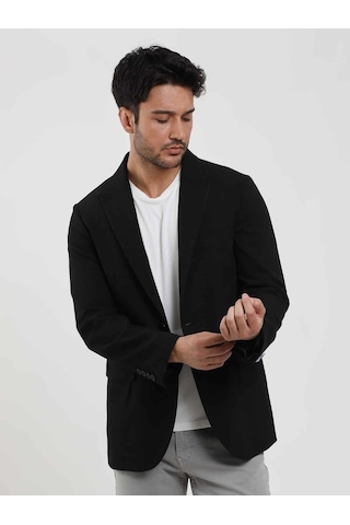 Dufy Siyah Erkek Slim Fit Çizgili Sivri Yaka Ceket - 104443-siyah Siyah