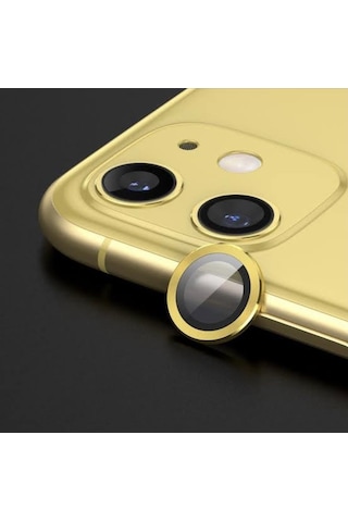 Apple İphone 12 Mini Kamera Koruyucu Lens Mercek Metal Çerçeveli 2li Set Gold Altın