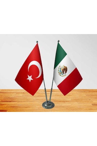 Masa Üstü Meksika Bayrağı Türk Bayrağı İkili Krom Direk Masa Bayr Masa Üstü Meksika Bayrağı Türk Bayrağı İkili Krom Direk Masa Bayr