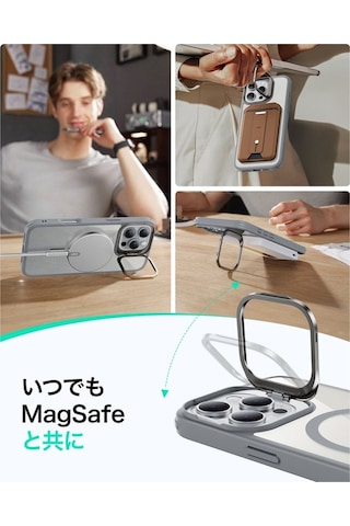 Apple Uyumlu iPhone Esr 16 Pro Max Kılıf Halolock Magsafe Classic Hybrid Standlı Silikon Şeffaf Gri