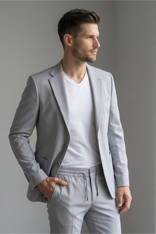 Atlasgiyim Erkek Slimfit Torba Cepli Jogger Pantolonlu Takım Elbise Buz Grisi