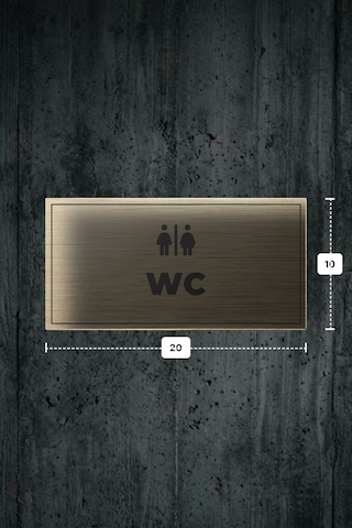 Wc Yazılı - Metal - Gold Renk - Kapı İsimliği - 20x10 Cm