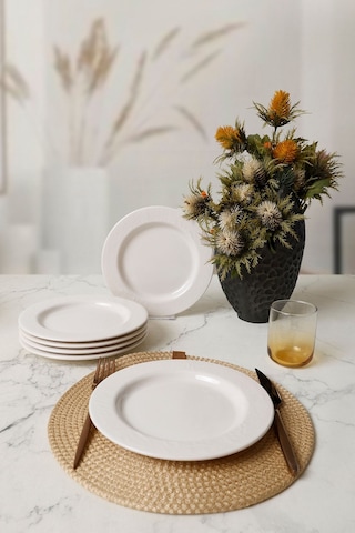 Keramika Beyaz İyonya Pasta Tabağı 22 Cm 6 Adet 006 Beyaz