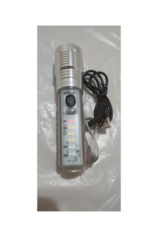 El Feneri Multi Fonksiyonlu Beyaz Lazer Beyaz Led Kırmızı Ve Mavi Led Uv Led Zoomlu Mercek Gri