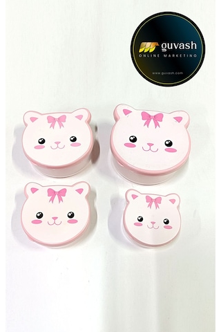 Kız Çocukları'nın En Sevdiği Kedi Desenli Saklama Kabı Okula Giderken Mama Saklama Kabı Pembe - Şeffaf