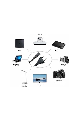 Yazıcı Güç Kablosu Printer Yazıcı Uyumlu Güç Power Kablosu Yazıcı 2 Pin Kablo Siyah