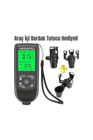 Hw-300pro Oto Boya Kalınlık Ölçer Fe Nfe 2000µm + 2 Fonksiyonlu Bardak Tutucu
