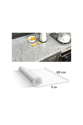Nm Store 5mt X 60 Cm Mermer Desenli Masa Tezgah Mutfak Su Geçirmez Yapışkanlı Folyo Sticker