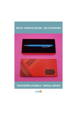 Kutulu Metal Turkuaz Tükenmez Dokunmatik Kalem Çok Renkli