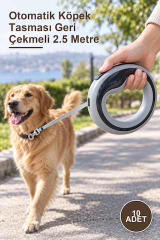 10 Adet Otomatik Köpek Tasması Geri Çekmeli 2.5 Metre Metal