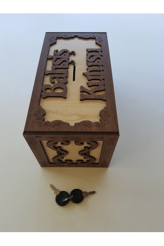 Ahşap Kilitli Bahşiş Kutusu Tip Kutusu Tip Box Para Kumbarası Kilitli Yedek Anahtarlı