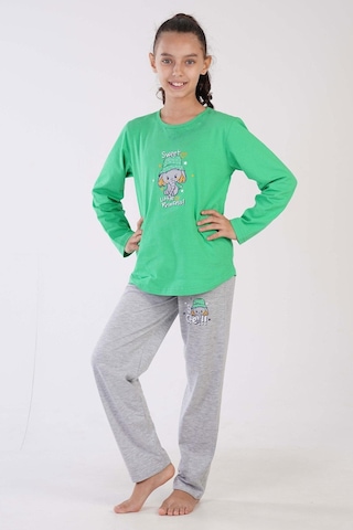 Kız Çocuk Uzun Kol Yeşil Pijama Takımı C3t0n7o122 001