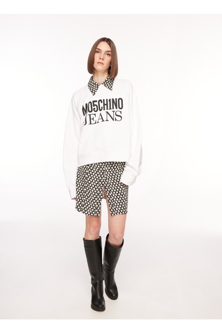 Moschino Jeans Bisiklet Yaka Düz Beyaz Kadın Sweatshırt J1714