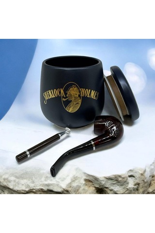 Sherlock Holmes El Yapımı Seramik Pipo Tutun Kavanozu Mavi