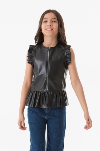Fullamoda Suni Deri Kız Çocuk Yelek 24mcck7336201854-siyah 24MCCK7336201854-Siyah