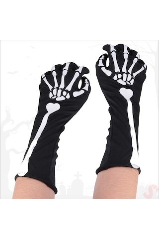 Halloween Kemik Desenli İskelet Eldiven Çifti
