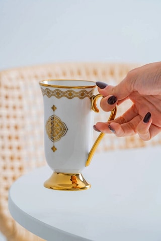Acar Justina Gold Desenli Beyaz Porselen Kupa 200 Ml Gold-beyaz