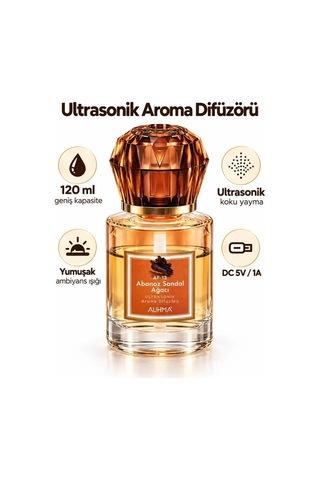 Ultrasonik Aroma Difüzörü 120 Ml Abanoz Sandal Ağacı Kokulu Led Işıklı Araç Ve Oda Kokusu